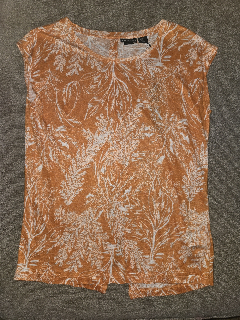 Tahari Orange Floral-Print Short Sleeve Tee
